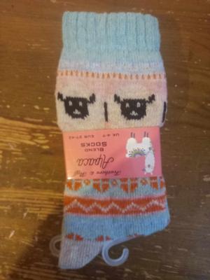 Ladies Alpaca Blend Feathers & Fluff Socks - Green Top photo