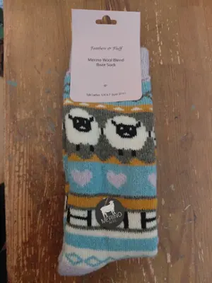 Womens Merino Wool Welly Boot Sheep Socks Sz 4-7 photo