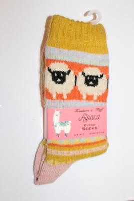 Ladies Alpaca Blend Feathers & Fluff Socks - Mustard Top photo