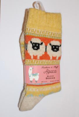 Ladies Alpaca Blend Feathers & Fluff Socks - Yellow Top photo